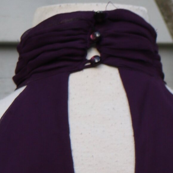 Kenar Plum Silk Ruffled High Halter Neck Keyhole Back Sleeveless Lined Top Sz M - Picture 6 of 7